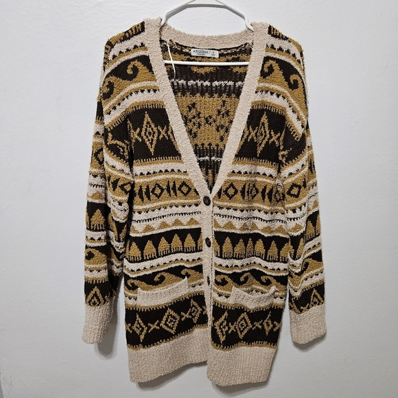 Arizona Jean Company Sweaters - Arizona Jean Co Aztec Tribal Western Earthy Teddy Bear Cardigan Sweater Sz Small